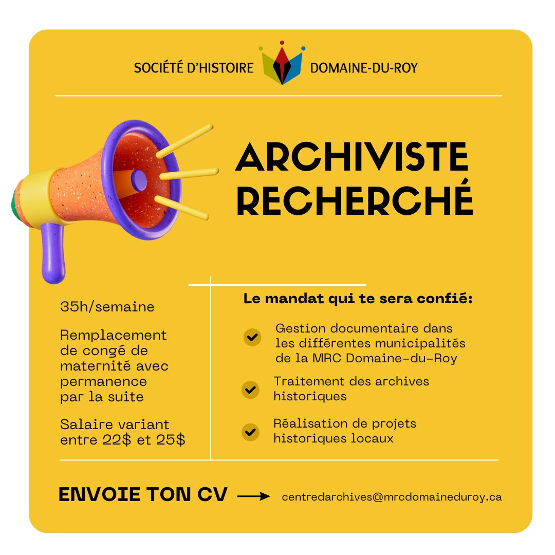 Archiviste recherché - Centre d’archives et Société d’Histoire Domaine-du-Roy
